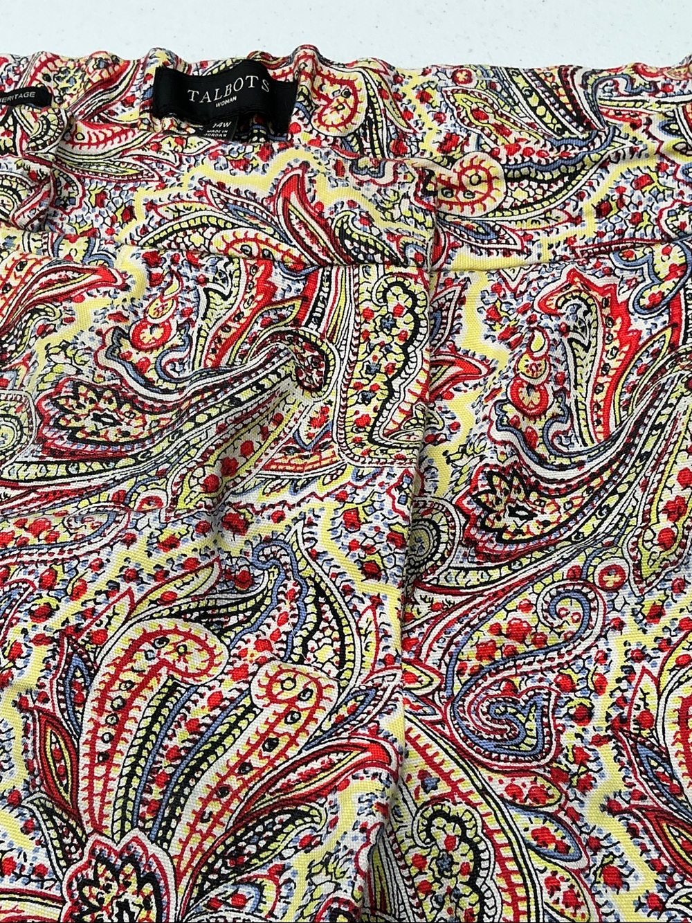 Talbots Yellow Paisley Top with Red and Navy Accents